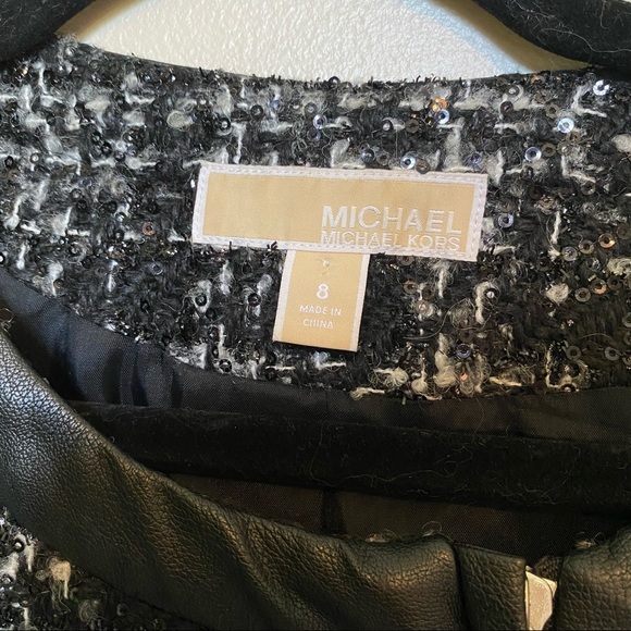 Michael Kors plaid tweed sequin zip up long jacket - Picture 6 of 9